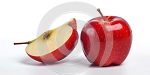 Horizontal image of red apple isolated in half on white background with clipping path, top view