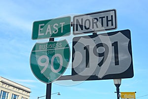 Horizontal image of a roadsign for Road 90 and 191