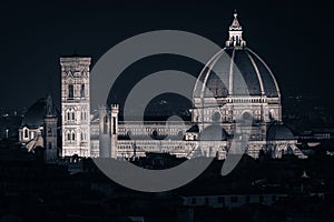 Horizontal image of Santa Maria del Fiore church in Florence at night.