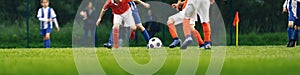 Horizontal Image of Youth Soccer Match. Kids Playing Football Tournament Game