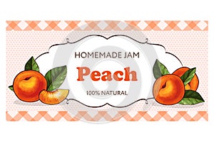 Horizontal jam label, sticker for organic peach products