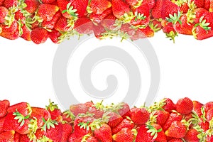 Horizontal levels or frame with fresh red summer fruits strawberries isolated on white background. Natural decoration for design
