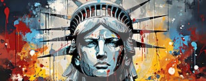 horizontal liberty statue painting, AI generated