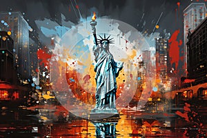 horizontal liberty statue painting concept, AI generated