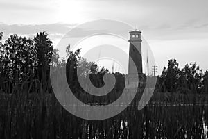 Horizontal lighthouse sunset landscape background