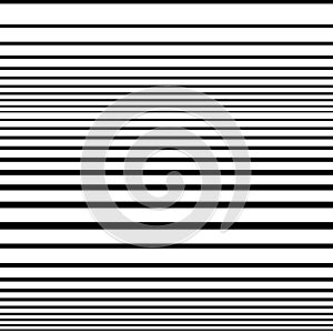 Horizontal line half tone pattern. From thick line to thin. Black streak on white background. Gradation raster stripes. Vector