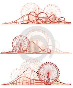 Horizontal lines of roller-coaster and Ferris Wheel.