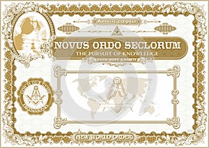 Horizontal Masonic document. A4 format. gold