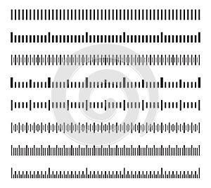 Horizontal measure distance scales, calibration measuring size indicators vector set isolated