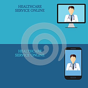 Horizontal medical banners, telemedicine 2 icon