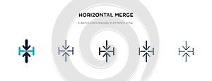Horizontal merge icon in different style vector illustration. two colored and black horizontal merge vector icons designed in