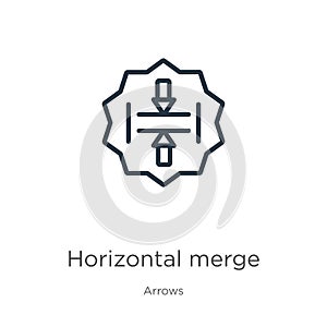 Horizontal merge icon. Thin linear horizontal merge outline icon isolated on white background from arrows collection. Line vector