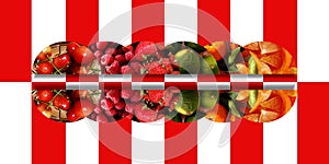 Horizontal mirrored semicircles with fruity textures