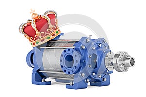 Horizontal multistage pump with golden crown, 3D rendering