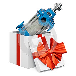 Horizontal multistage pump inside gift box, present concept. 3D rendering