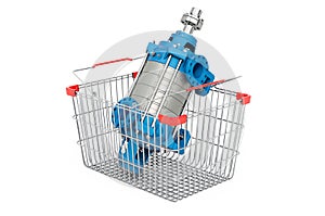 Horizontal multistage pump inside shopping basket, 3D rendering