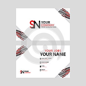 Horizontal name card with decorative accents on the edge and bonus SN logo in black and red.