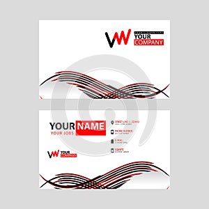 Horizontal name card with VW logo Letter and simple red black and triangular decoration on the edge.