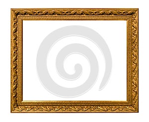 Horizontal old carved golden wooden picture frame