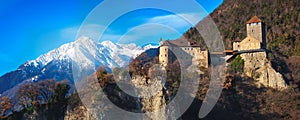 horizontal panoramic landscape of Castel Tirolo Merano italian dolomites Trentino Alto Adige Italy