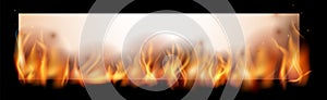 Horizontal paper banner burning in flames. Realistic fire
