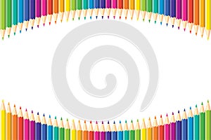 Horizontal pattern. Set of isolated colored pencils arranged arc with copy space for note, text, on white background Rainbow