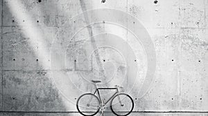 Horizontal Photo Blank Grungy Smooth Bare Concrete Wall in Modern Open Space Studio with Classic bicycle. Soft Sunrays