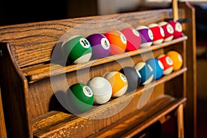 Horizontal photo of Set of balls for a game of pool billiards on