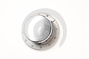 Silver Mechanical Cooking Timer on White Background