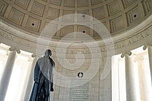 Statue of Thomas Jefferson in the Jefferson Memorial in Washington DC in the Summertime