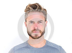 Horizontal portrait of a serious man with beard