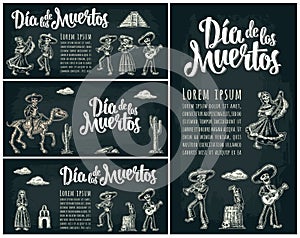 Horizontal poster for Day of the Dead. Dia de los Muertos lettering.