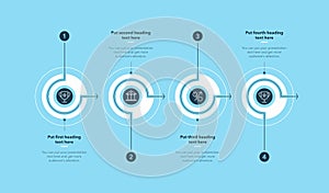 Horizontal process infographic template with four stages - blue version