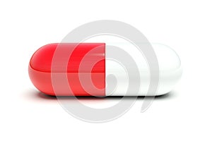 Horizontal red-white pill close up