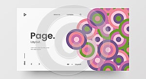Horizontal responsive web design project layout. Abstract geometric pattern banner mock up. Landing page block vector template.