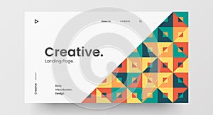 Horizontal responsive web design project layout. Abstract geometric pattern banner mock up. Landing page block vector template.