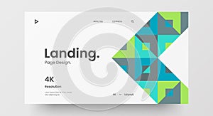 Horizontal responsive web design project layout. Abstract geometric pattern banner mock up. Landing page block vector template.