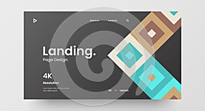 Horizontal responsive web design project layout. Abstract geometric pattern banner mock up. Landing page block vector template.