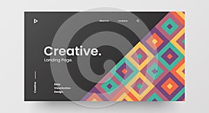 Horizontal responsive web design project layout. Abstract geometric pattern banner mock up. Landing page block vector template.