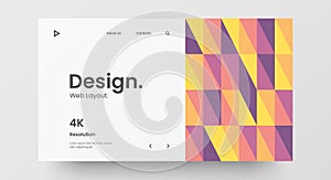 Horizontal responsive web design project layout. Abstract geometric pattern banner mock up. Landing page block vector template.