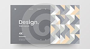 Horizontal responsive web design project layout. Abstract geometric pattern banner mock up. Landing page block vector template.