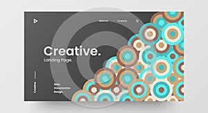 Horizontal responsive web design project layout. Abstract geometric pattern banner mock up. Landing page block vector template.