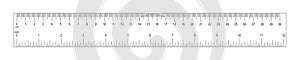 Horizontal ruler with 30 centimeter and 12 inch scale. Measuring chart with markup and numbers. Distance, height or