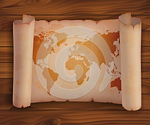 Horizontal scroll paper, parchment with world map