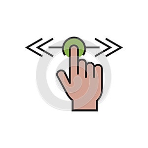 Horizontal Scroll touch screen gesture vector, Scroll touch screen gesture icon. hand swipe icon, horizontal scroll, color symbol