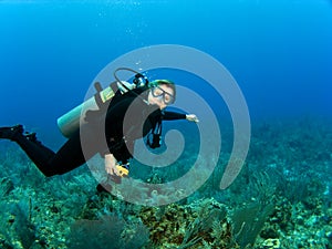 Horizontal Scuba Diver with Copy Space