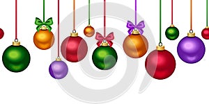 Horizontal seamless background with colorful Christmas balls. Vector illustration.