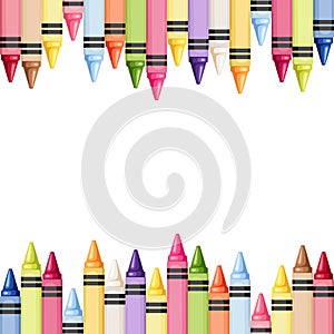 Horizontal seamless background with colorful crayons. Vector illustration.