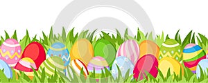 Horizontal seamless background with colorful Easter eggs. Vector illustration.