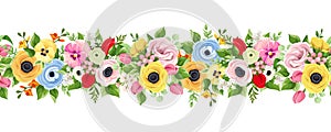 Horizontal seamless background with colorful flowers.